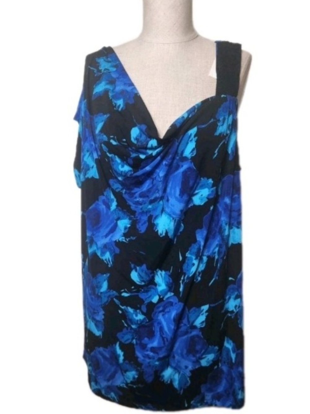 Lane Bryant Women’s Asymmetrical Shoulder Blouse Size 18/20 1X Blue Floral NWT